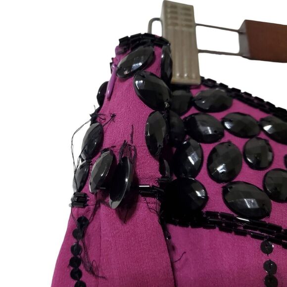 American Retro Paris Silk Curtains Skirt Size 40 Purple Beaded Scalloped Womens - Picture 6 of 13